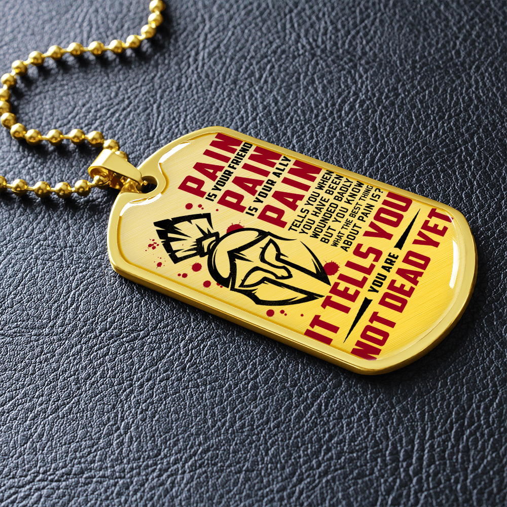 Warrior - Spartan - PAIN - You Are Not Dead Yet 2 - Luxury Dog Tag - Military Ball Chain