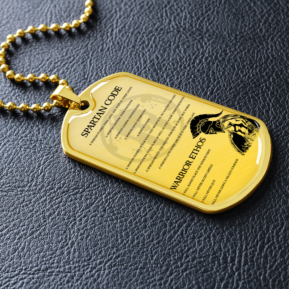 Warrior - Spartan - Spartan Code - Warrior Ethos - English - Luxury Dog Tag - Military Ball Chain