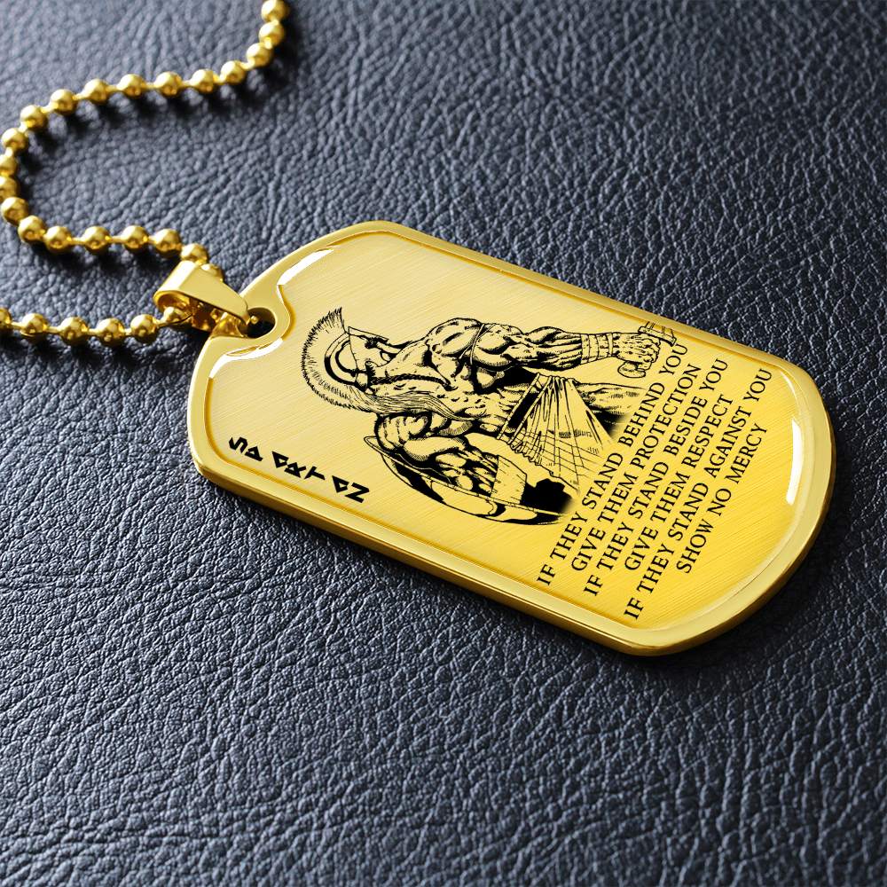 Warrior - Spartan - IF - Show No Mercy - Luxury Dog Tag - Military Ball Chain