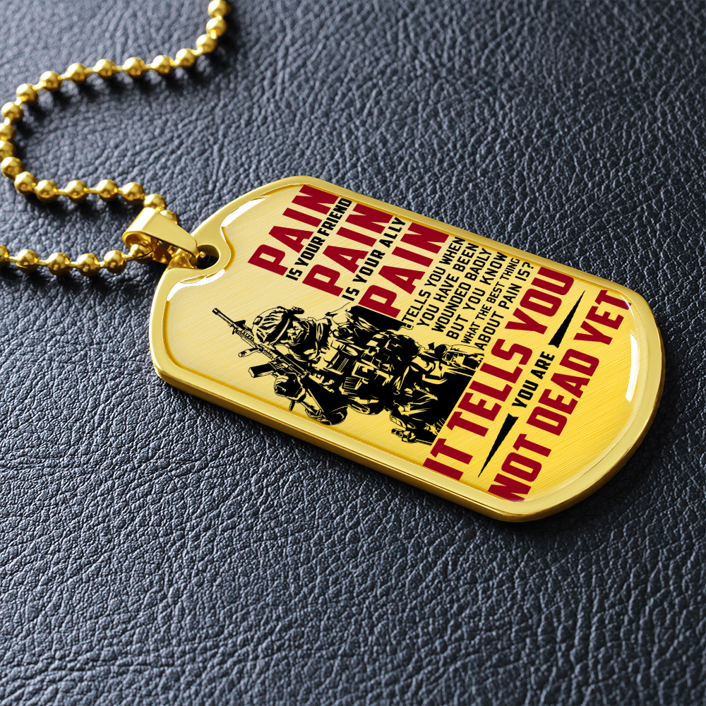 Soldier - PAIN - You Are Not Dead Yet - Luxury Dog Tag - Military Ball Chain
