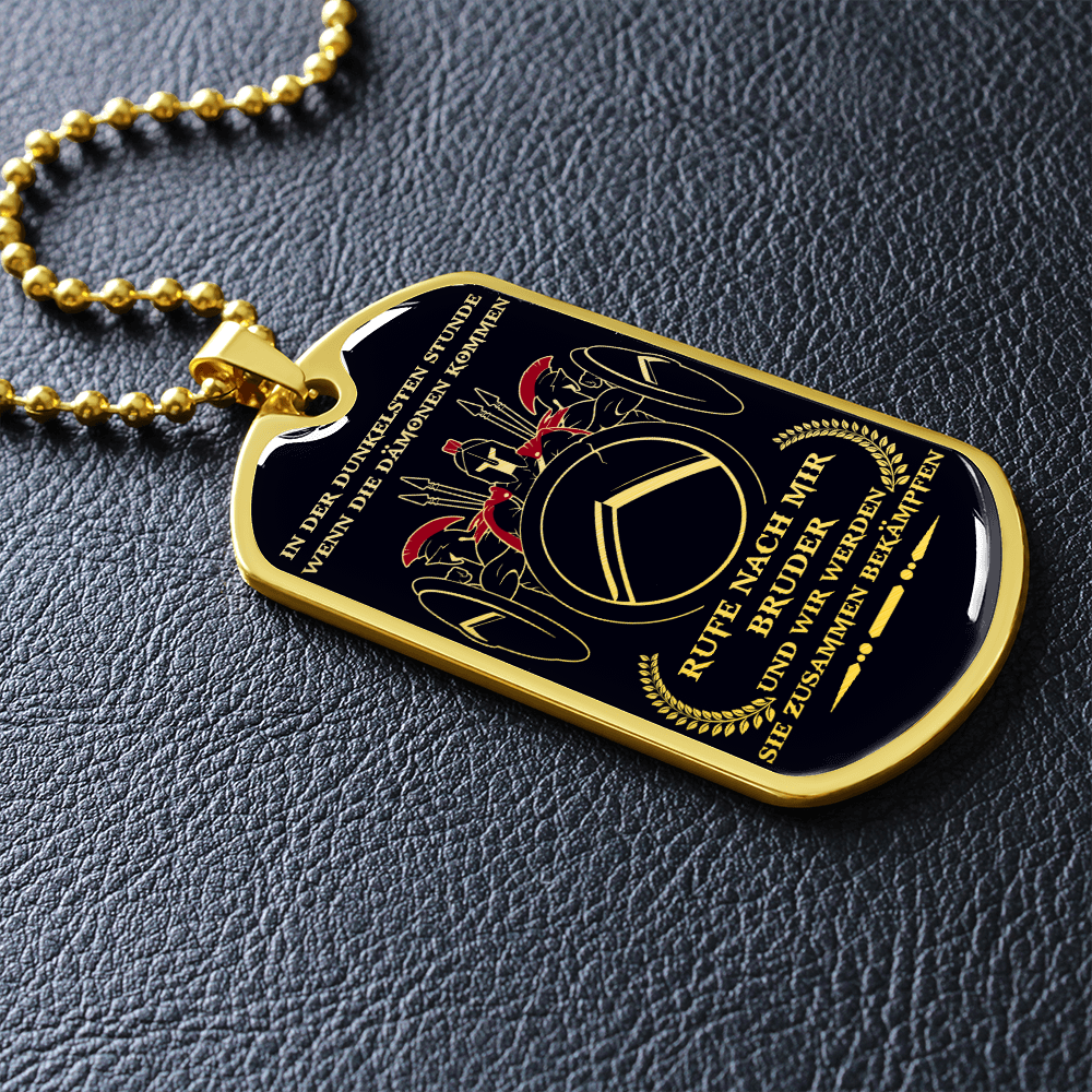 Warrior - Spartan - Call On Me Brother - German - Black - Luxury Dog Tag - Military Ball Chain