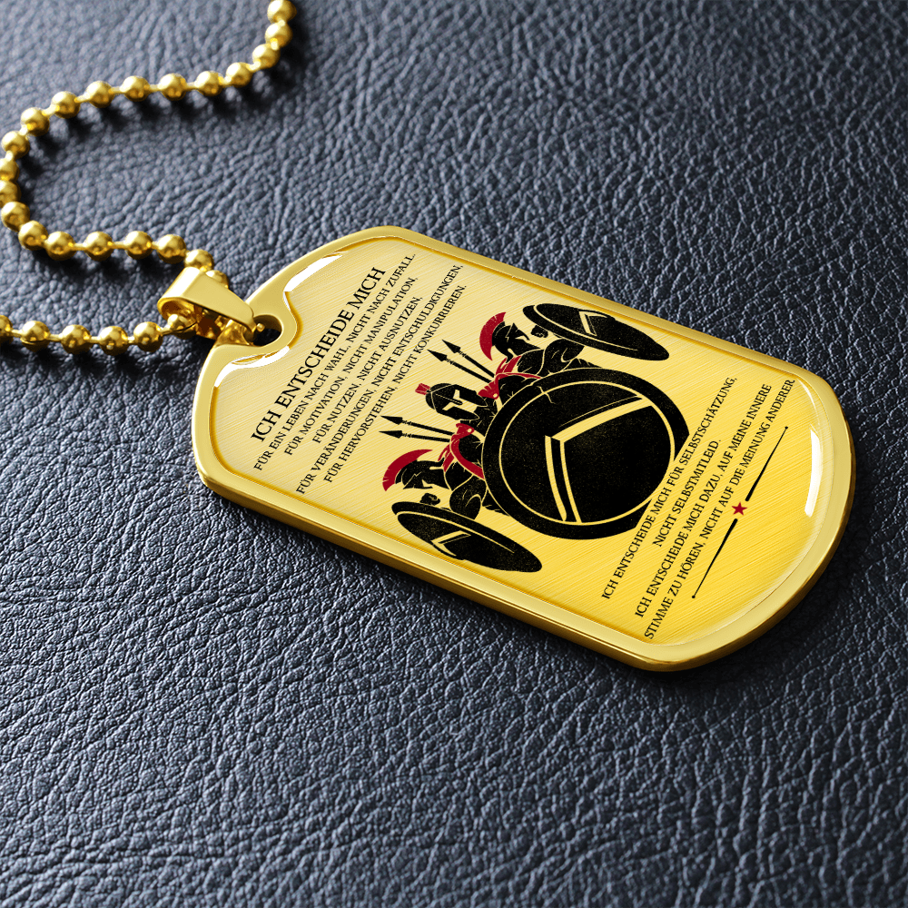 Warrior - Spartan - I Choose - German - Luxury Dog Tag - Military Ball Chain