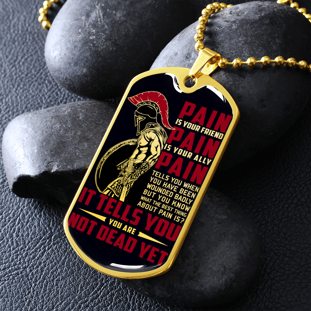 Warrior - Spartan - PAIN - You Are Not Dead Yet - Black - Luxury Dog Tag - Military Ball Chain