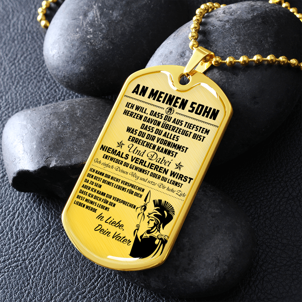 Warrior - Spartan - Mom To Son - Never Lose - German - Luxury Dog Tag - Military Ball Chain
