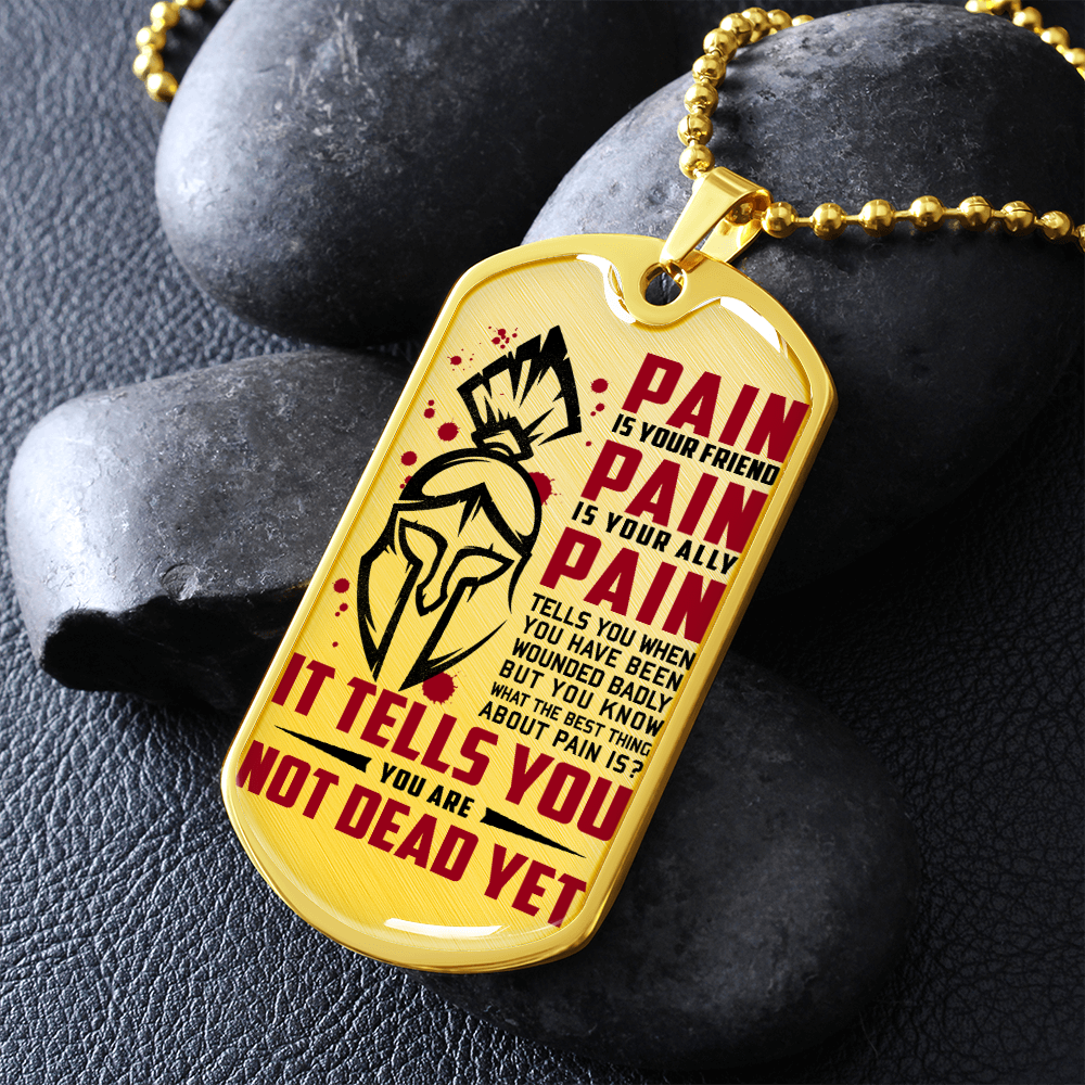 Warrior - Spartan - PAIN - You Are Not Dead Yet 2 - Luxury Dog Tag - Military Ball Chain