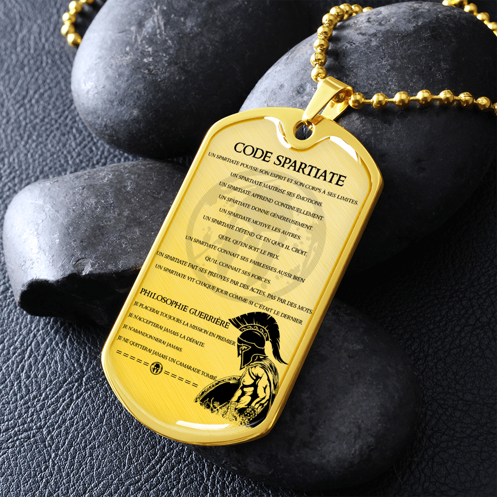 Warrior - Spartan - Spartan Code - Warrior Ethos - French - Luxury Dog Tag - Military Ball Chain