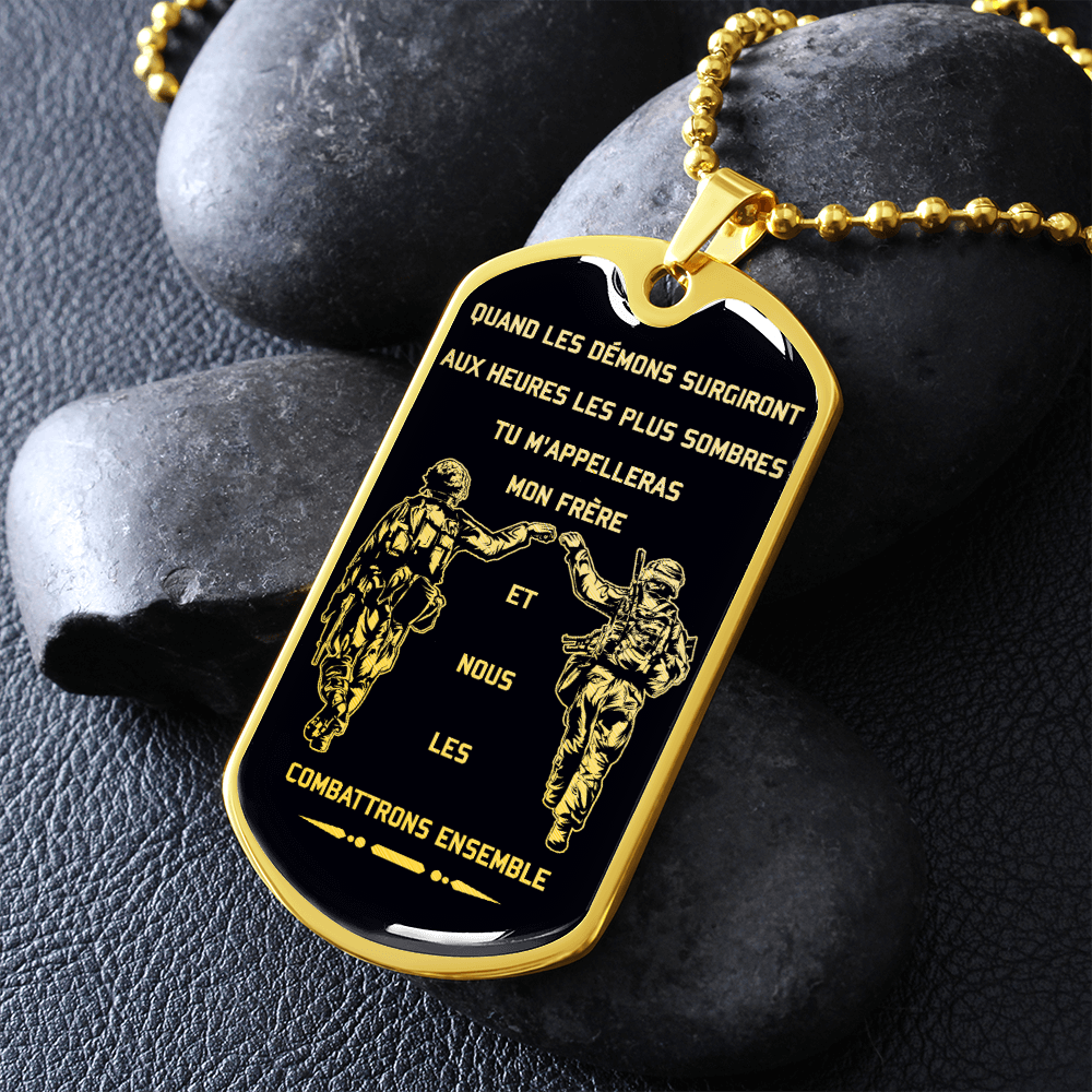 Soldier - Call On Me Brother - Black - French - Luxury Dog Tag - Military Ball Chain