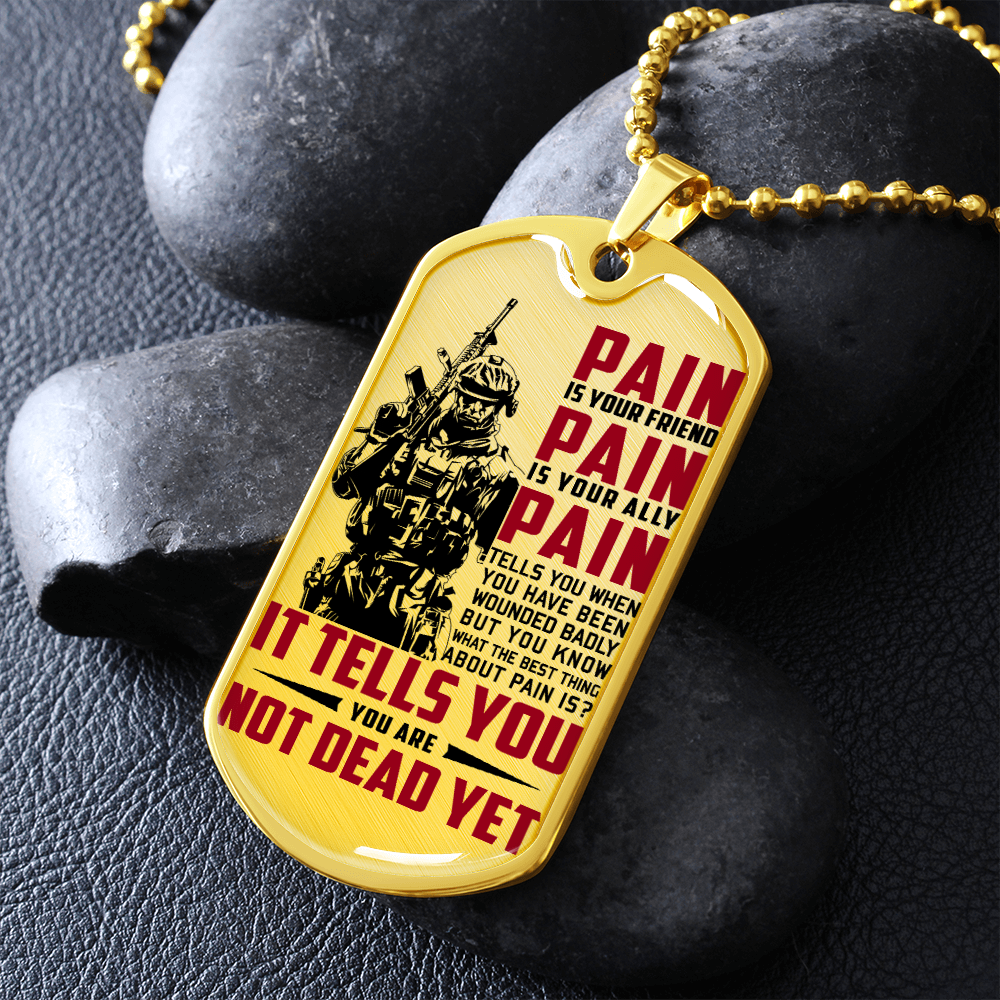 Soldier - PAIN - You Are Not Dead Yet - Luxury Dog Tag - Military Ball Chain