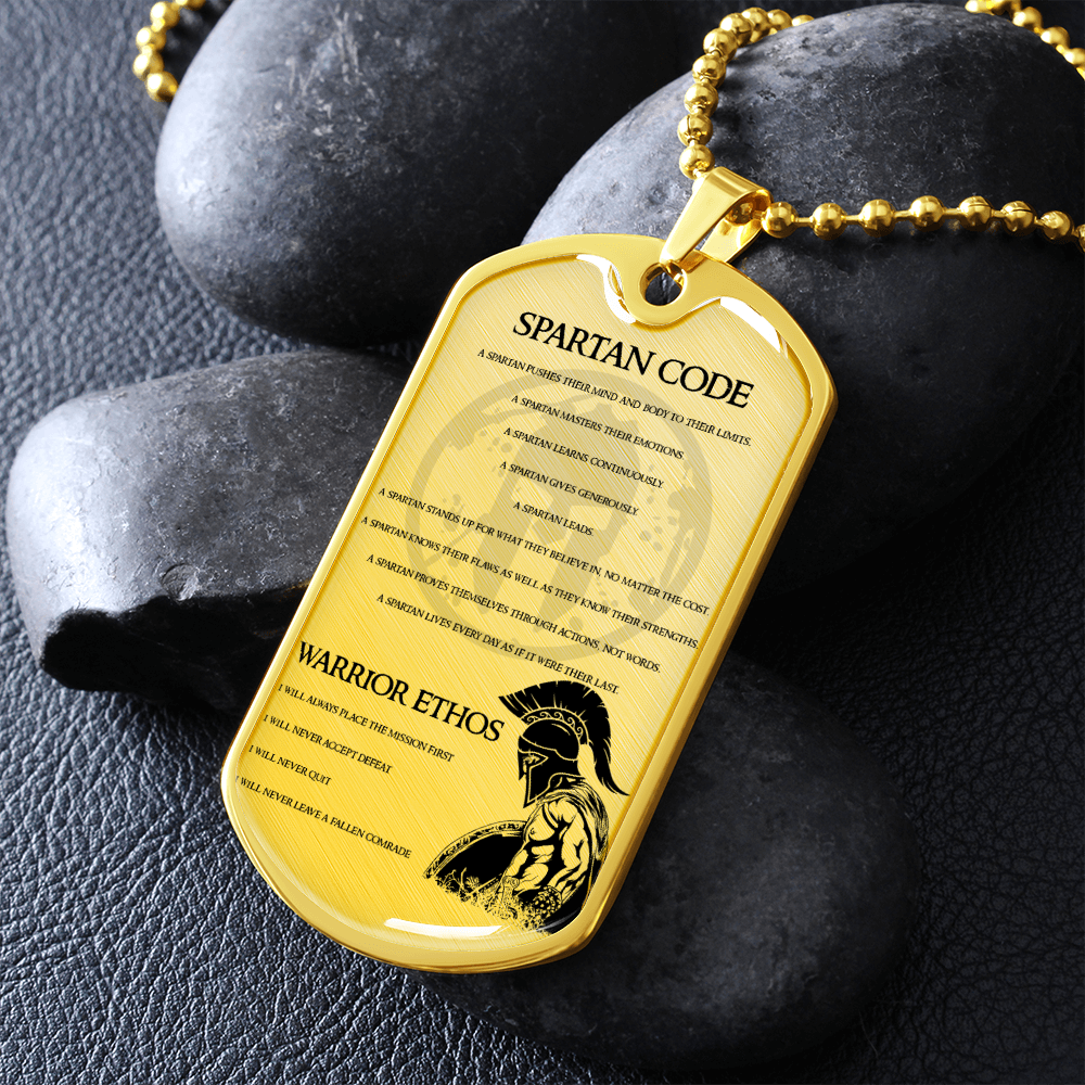 Warrior - Spartan - Spartan Code - Warrior Ethos - English - Luxury Dog Tag - Military Ball Chain