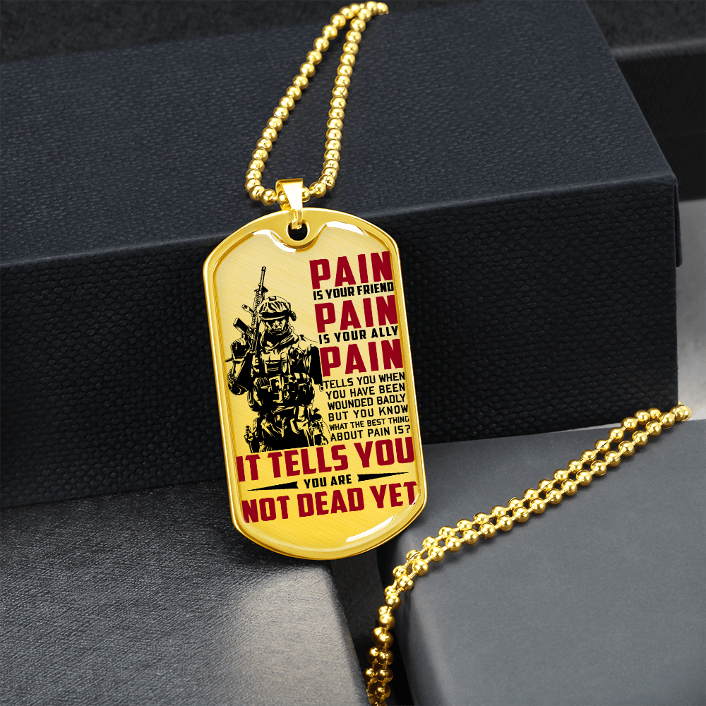 Soldier - PAIN - You Are Not Dead Yet - Luxury Dog Tag - Military Ball Chain