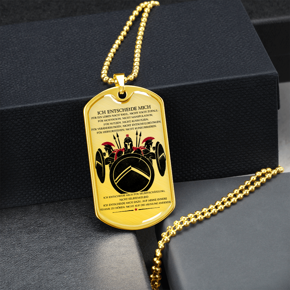 Warrior - Spartan - I Choose - German - Luxury Dog Tag - Military Ball Chain