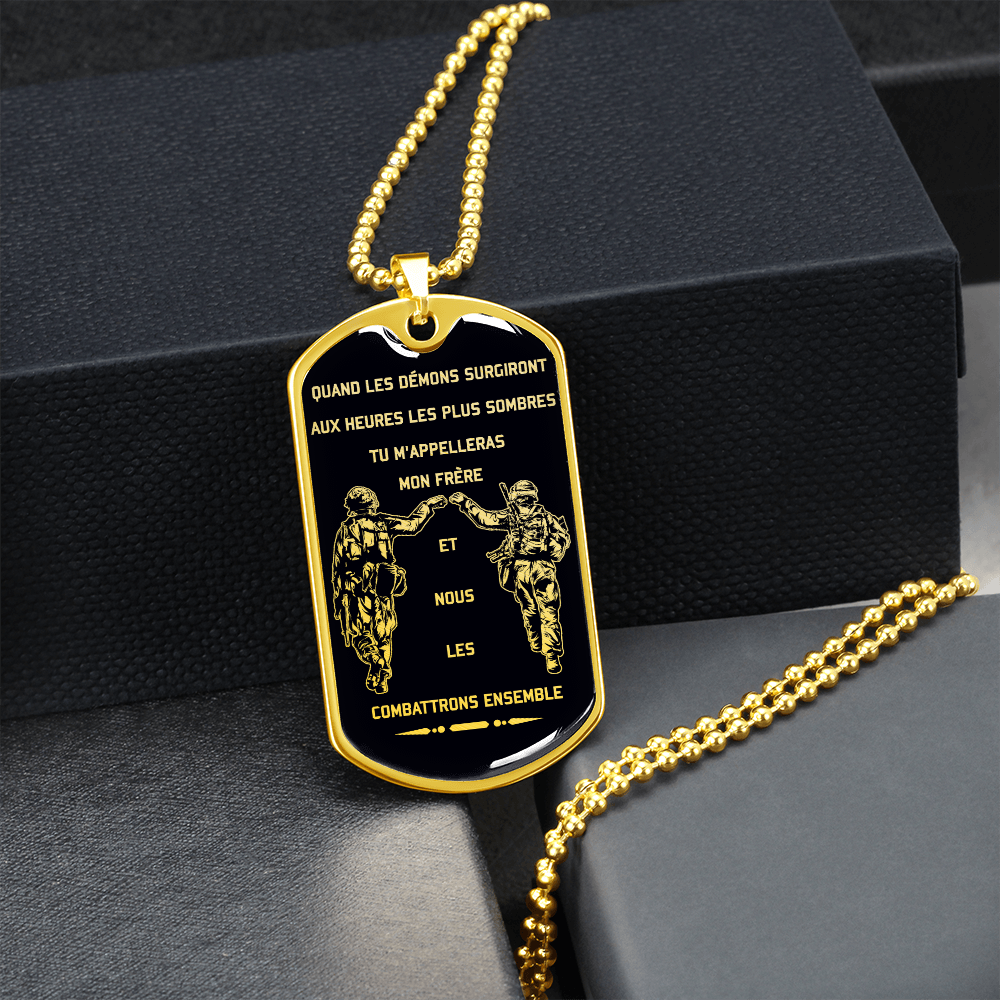 Soldier - Call On Me Brother - Black - French - Luxury Dog Tag - Military Ball Chain
