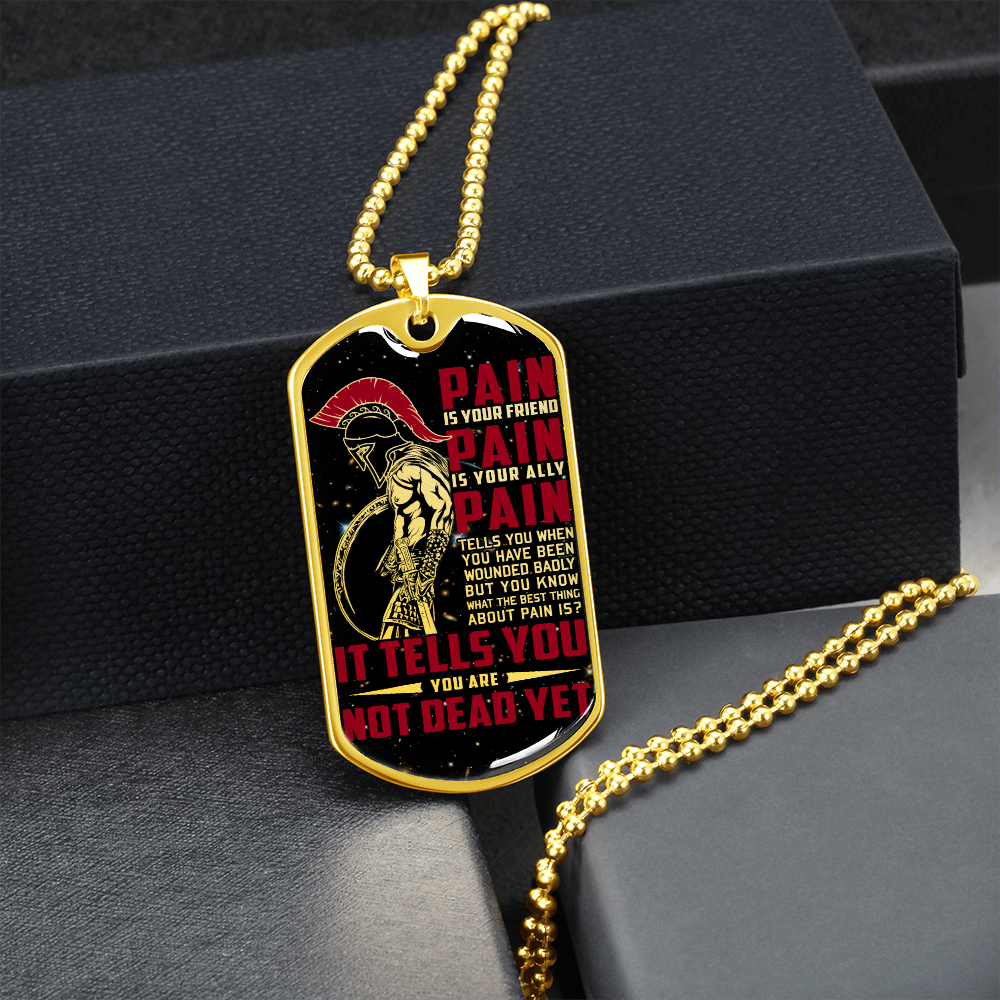 Warrior - Spartan - PAIN - You Are Not Dead Yet - Galaxy - Luxury Dog Tag - Military Ball Chain