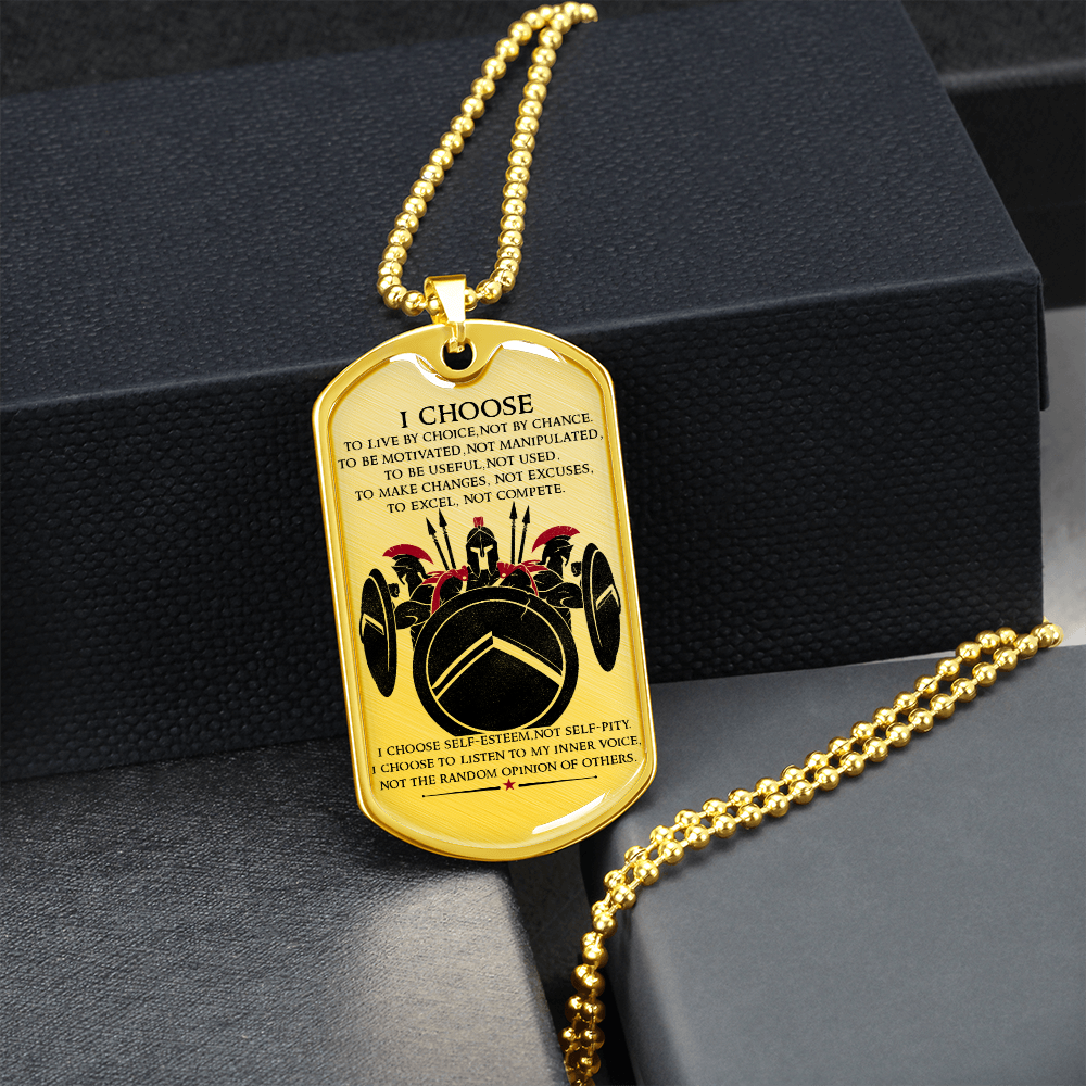 Warrior - Spartan - I Choose - English - Luxury Dog Tag - Military Ball Chain