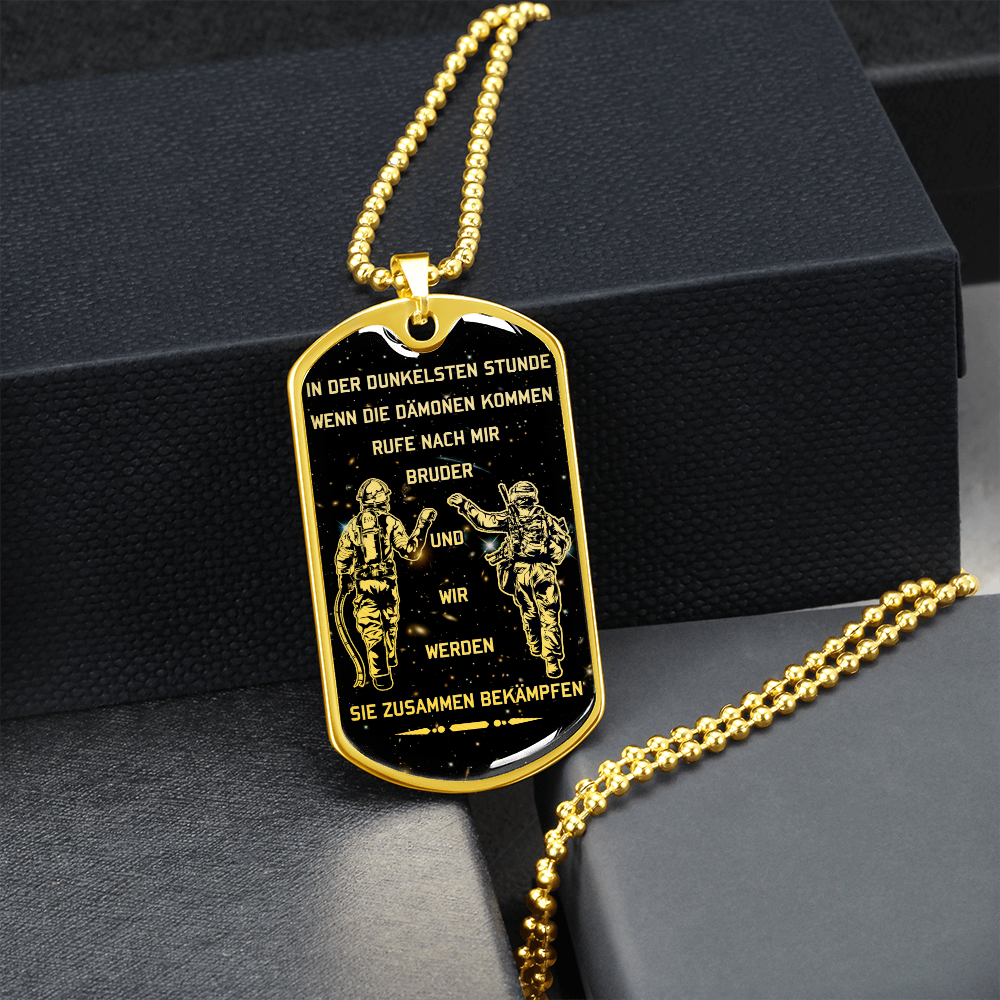 Soldier + Firefighter - Call On Me Brother - Galaxy - German - Luxury Dog Tag - Military Ball Chain