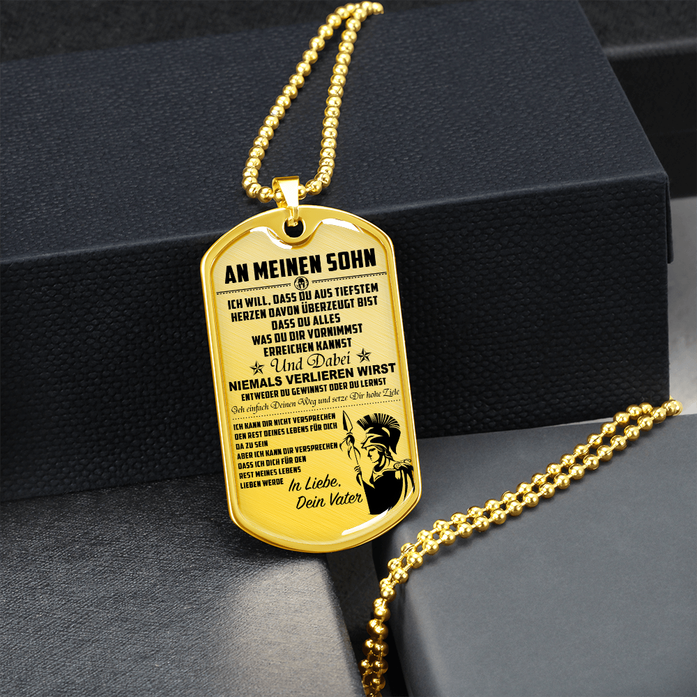 Warrior - Spartan - Mom To Son - Never Lose - German - Luxury Dog Tag - Military Ball Chain
