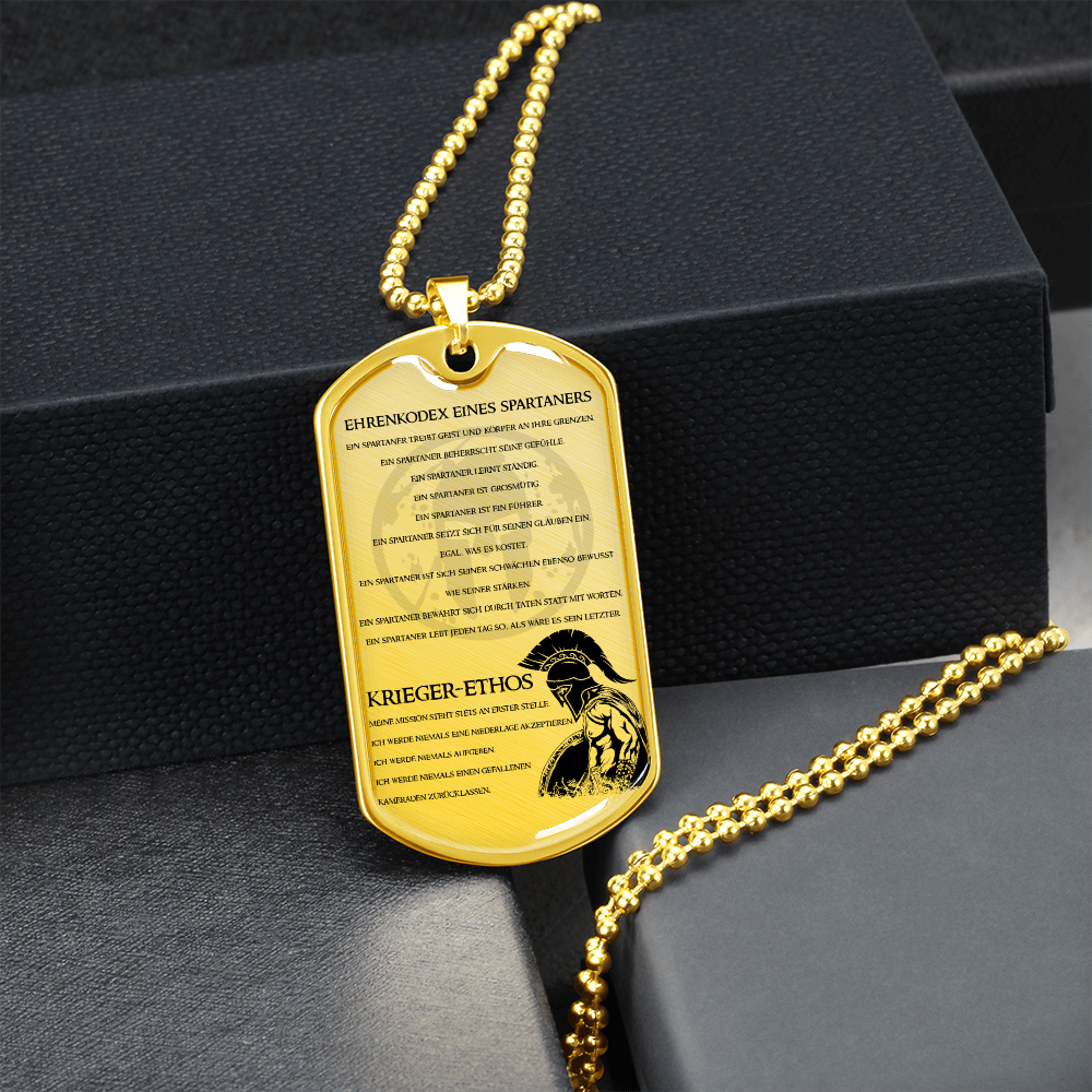 Warrior - Spartan - Spartan Code - Warrior Ethos - German - Luxury Dog Tag - Military Ball Chain