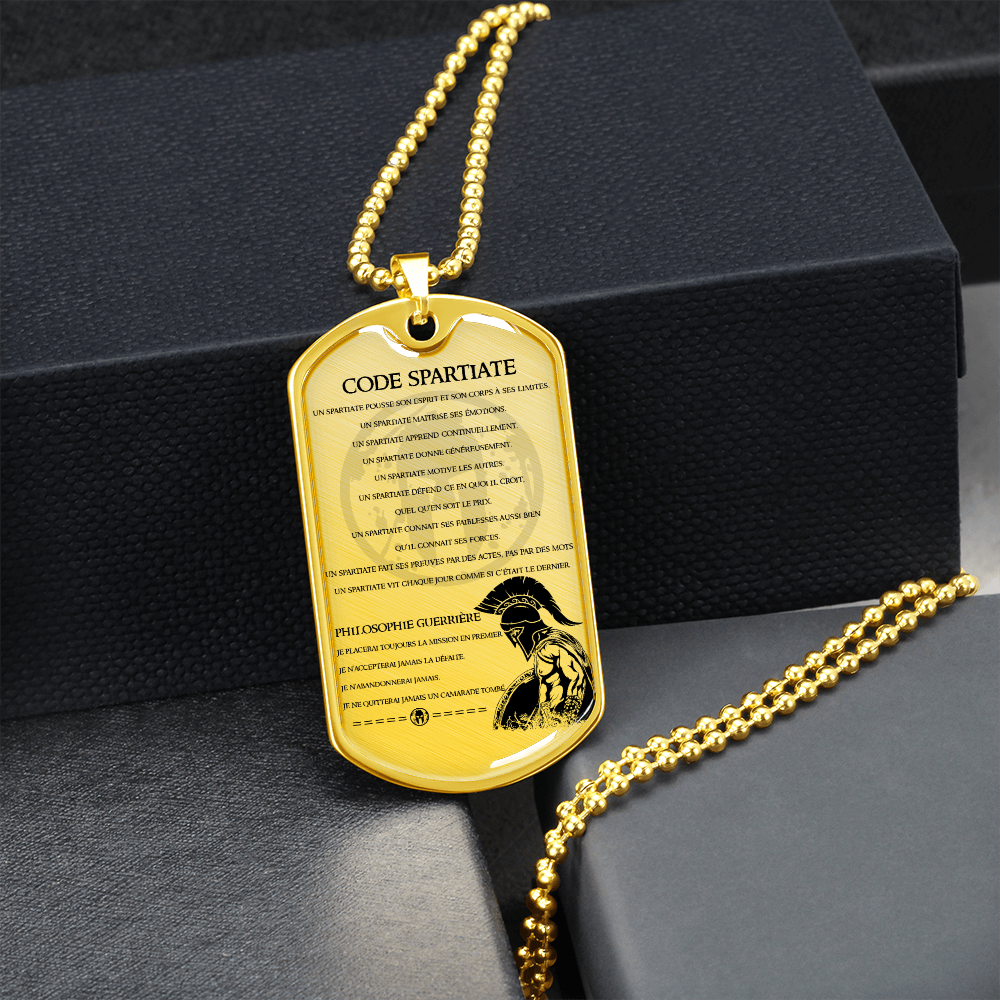Warrior - Spartan - Spartan Code - Warrior Ethos - French - Luxury Dog Tag - Military Ball Chain