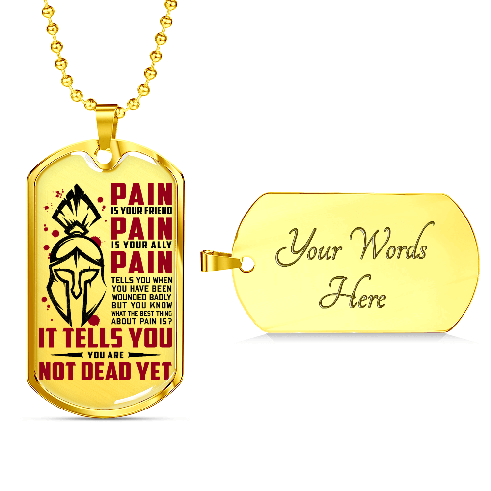 Warrior - Spartan - PAIN - You Are Not Dead Yet 2 - Luxury Dog Tag - Military Ball Chain