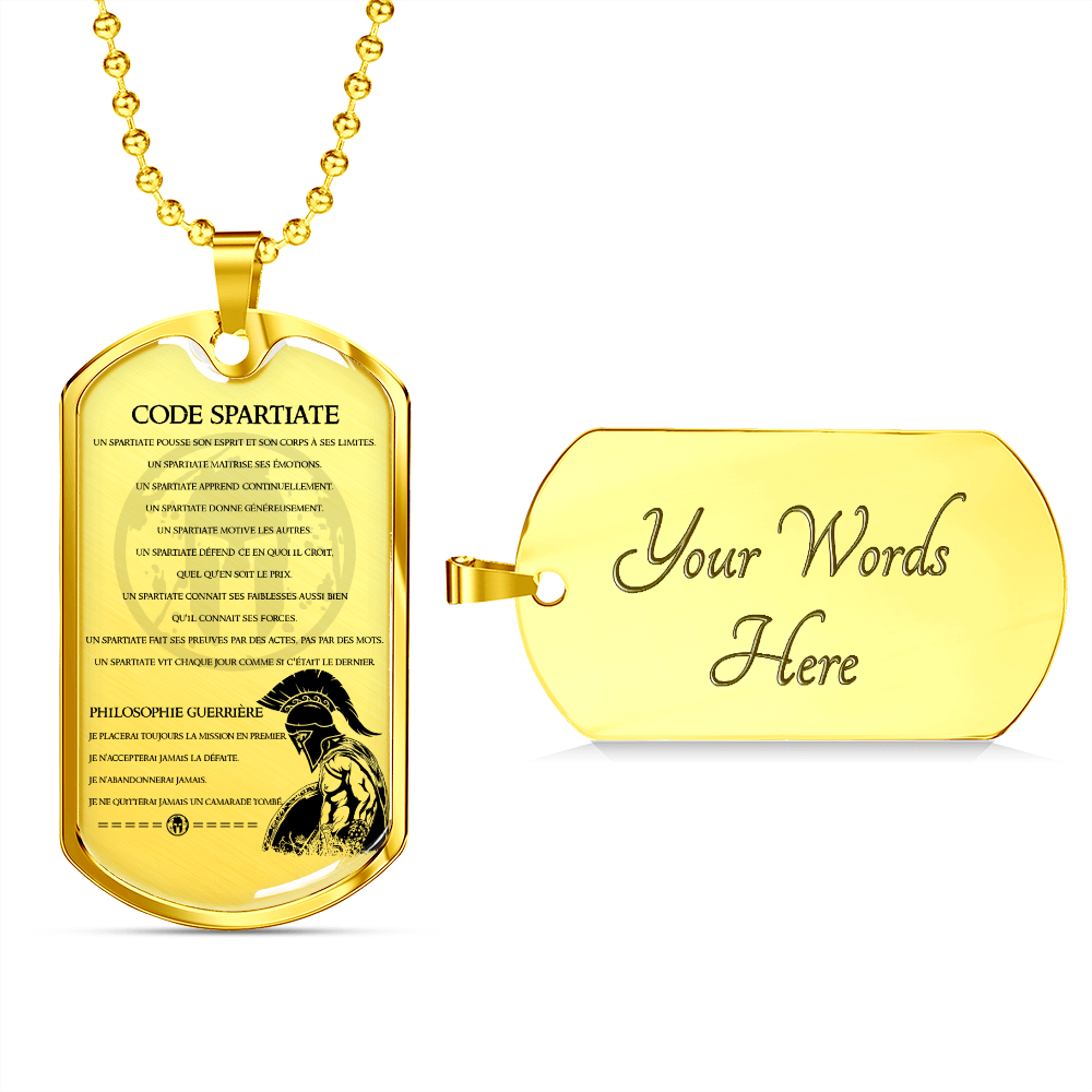 Warrior - Spartan - Spartan Code - Warrior Ethos - French - Luxury Dog Tag - Military Ball Chain