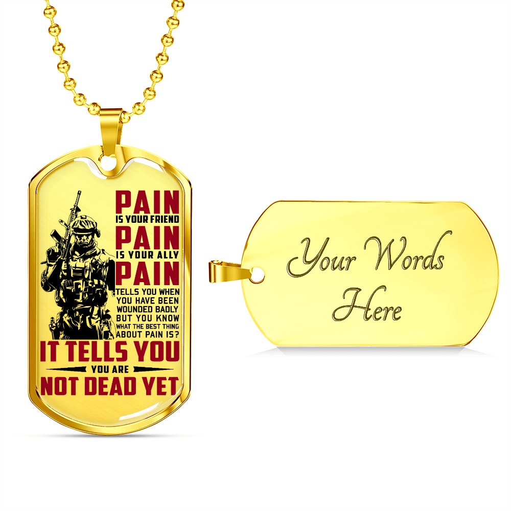 Soldier - PAIN - You Are Not Dead Yet - Luxury Dog Tag - Military Ball Chain