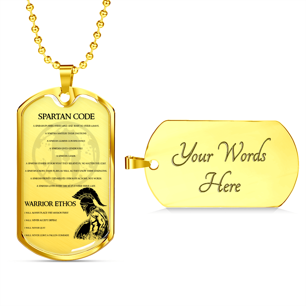 Warrior - Spartan - Spartan Code - Warrior Ethos - English - Luxury Dog Tag - Military Ball Chain