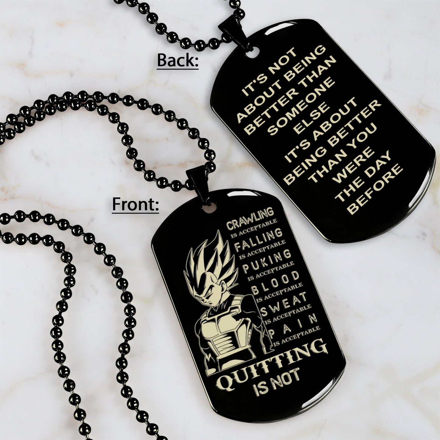 qt1 dog tag two side - quitting is not- dragon ball - goku vegeta- soldier - naruto - engraved dog necklace all style