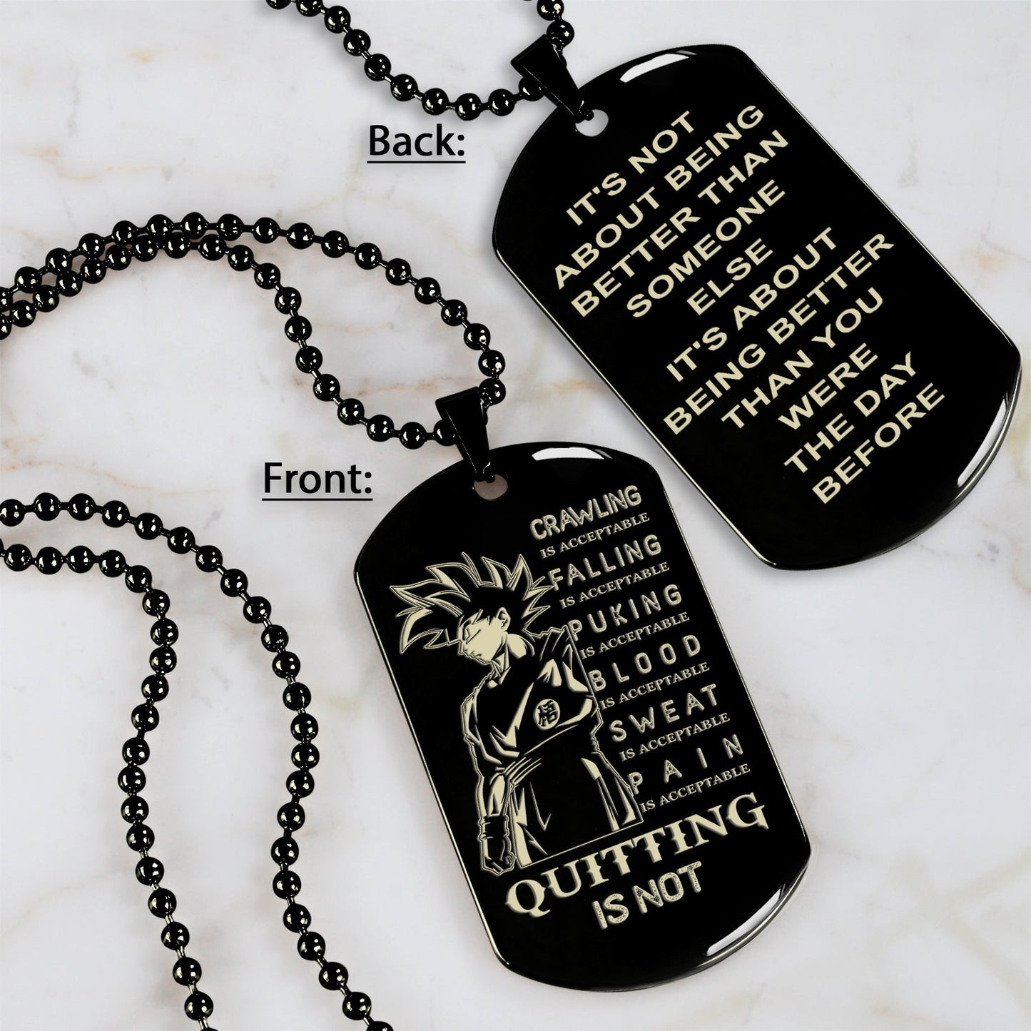 qt1 dog tag two side - quitting is not- dragon ball - goku vegeta- soldier - naruto - engraved dog necklace all style