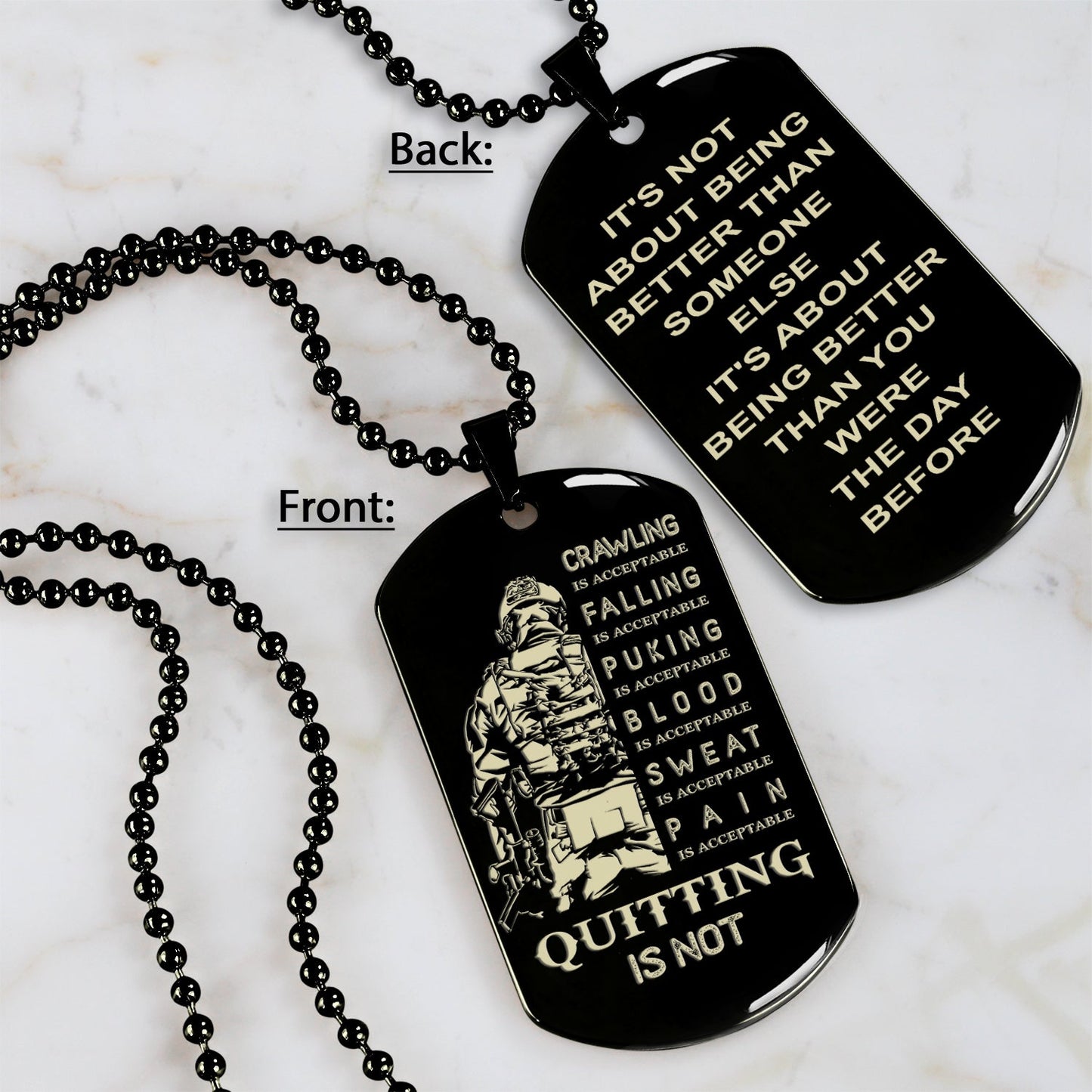 qt1 dog tag two side - quitting is not- dragon ball - goku vegeta- soldier - naruto - engraved dog necklace all style