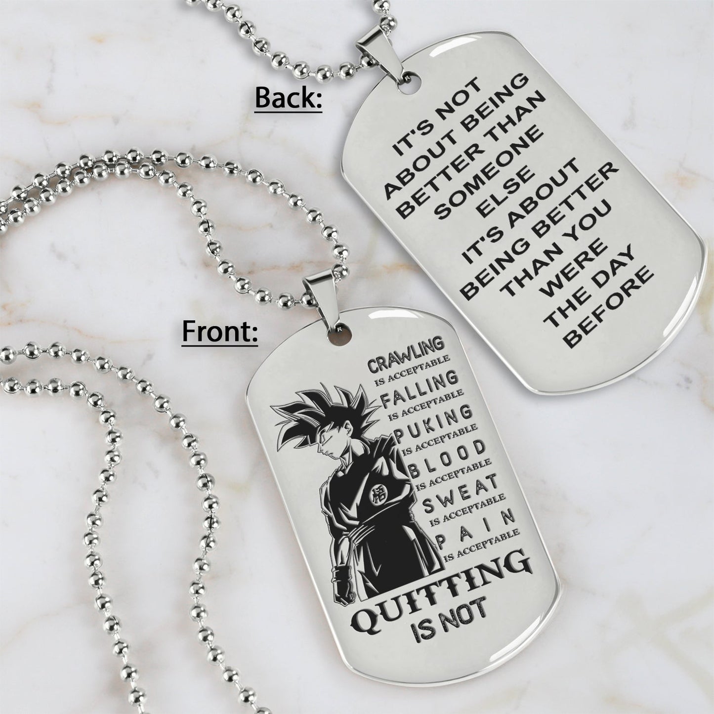 qt1 dog tag two side - quitting is not- dragon ball - goku vegeta- soldier - naruto - engraved dog necklace all style
