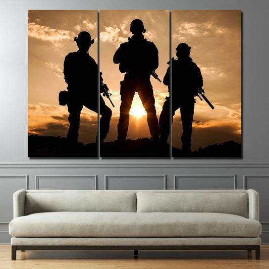 Soldier - 3 Piece Animation - Sunset Battlefield - Printed Wall Pictures Home Decor - Canvas