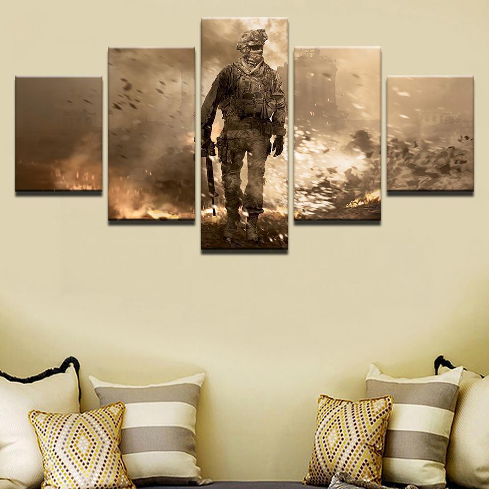 Soldier - 5 Piece Animation - Fierce Battlefield - Printed Wall Pictures Home Decor - Canvas