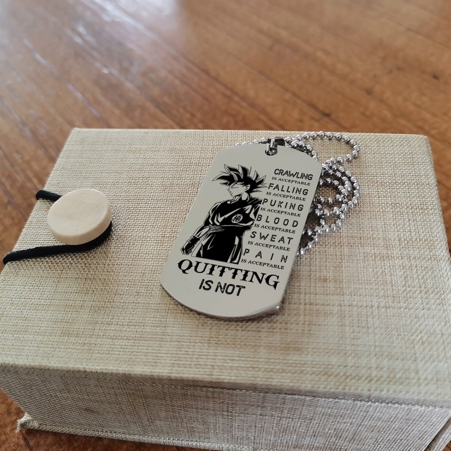 qt1 dog tag two side - quitting is not- dragon ball - goku vegeta- soldier - naruto - engraved dog necklace all style