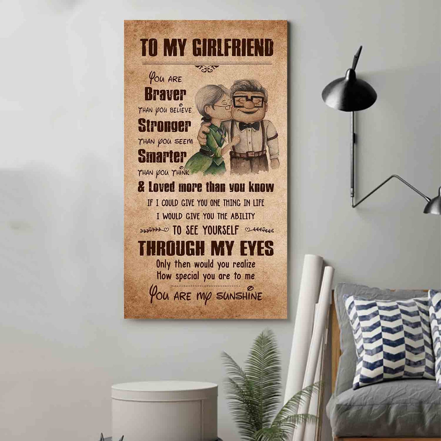 (x15)carl & ellie-up - to my girlfriend- you are braver than you believe - canvas poster