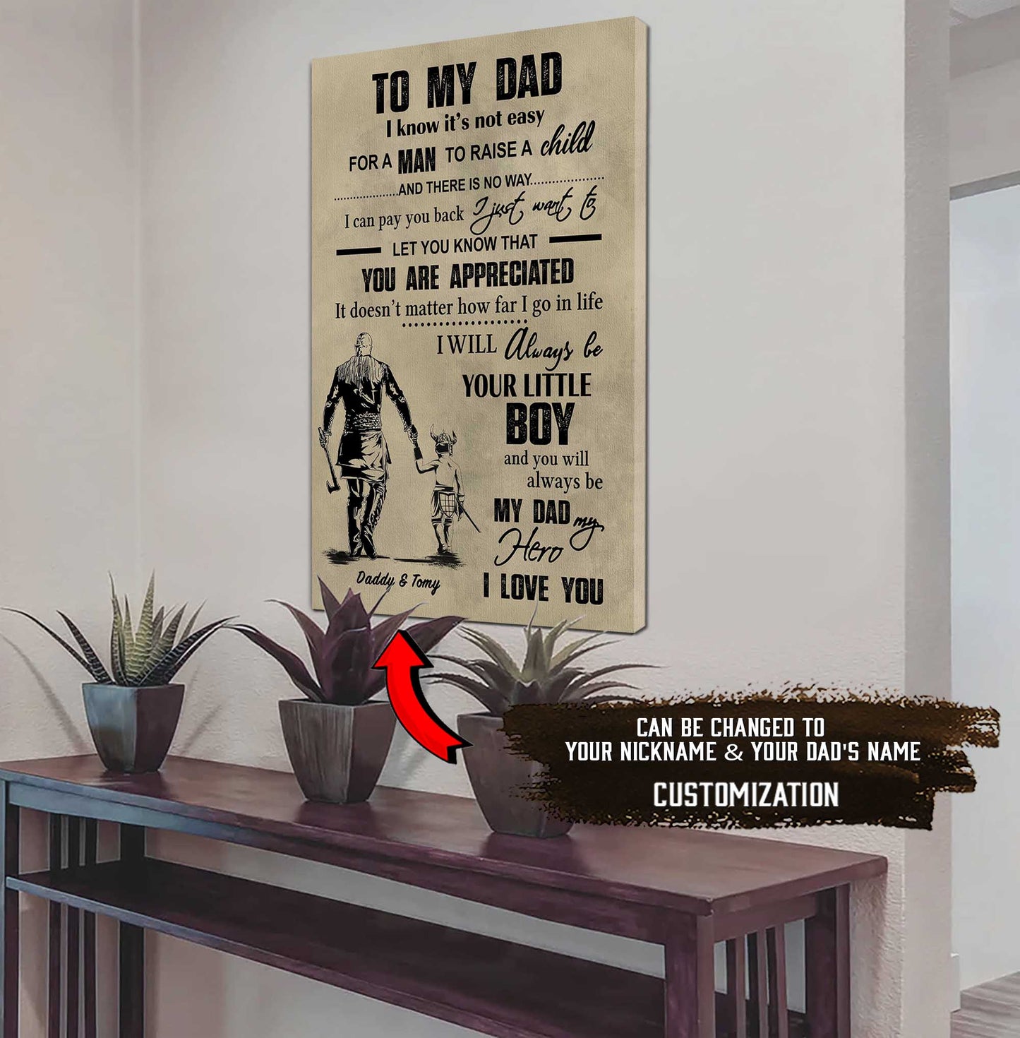 (cv29d) to my dad- son - dragon ball- soldier-family -dad son- goku - viking - vertical- canvas poster