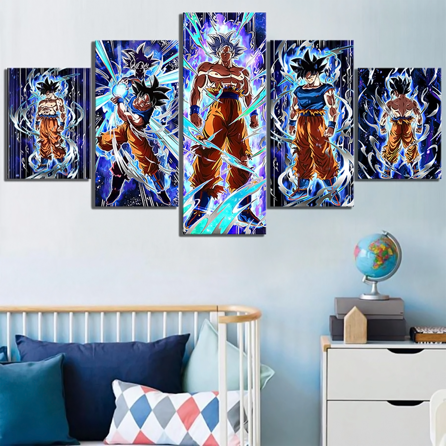dragon ball - 5 pieces wall art - mastered ultra instinct goku - dragon ball super - printed wall pictures home decor - dragon ball poster - dragon ball canvas