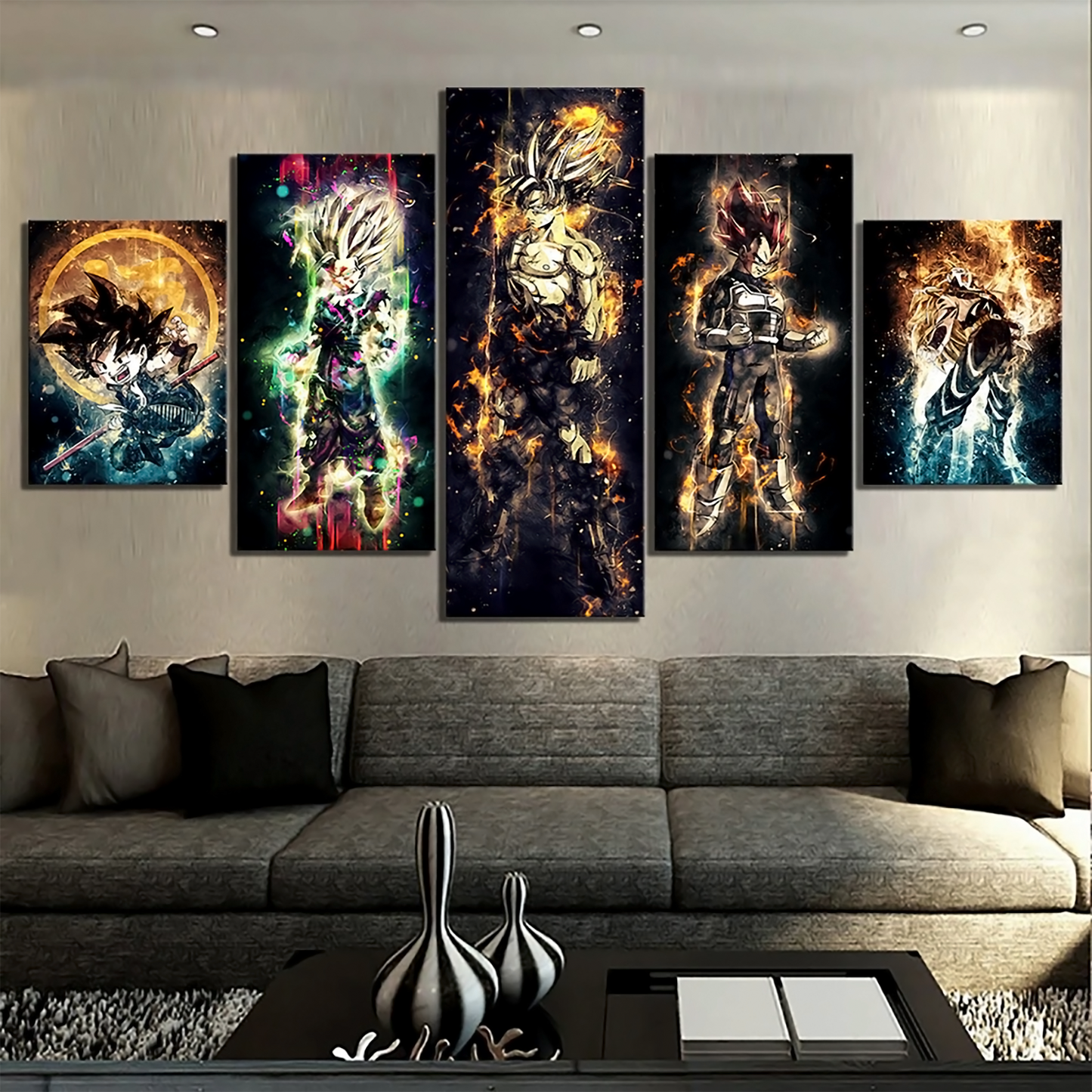 dragon ball - 5 pieces wall art - kid goku - goku - vegeta - gohan - printed wall pictures home decor - dragon ball poster - dragon ball canvas