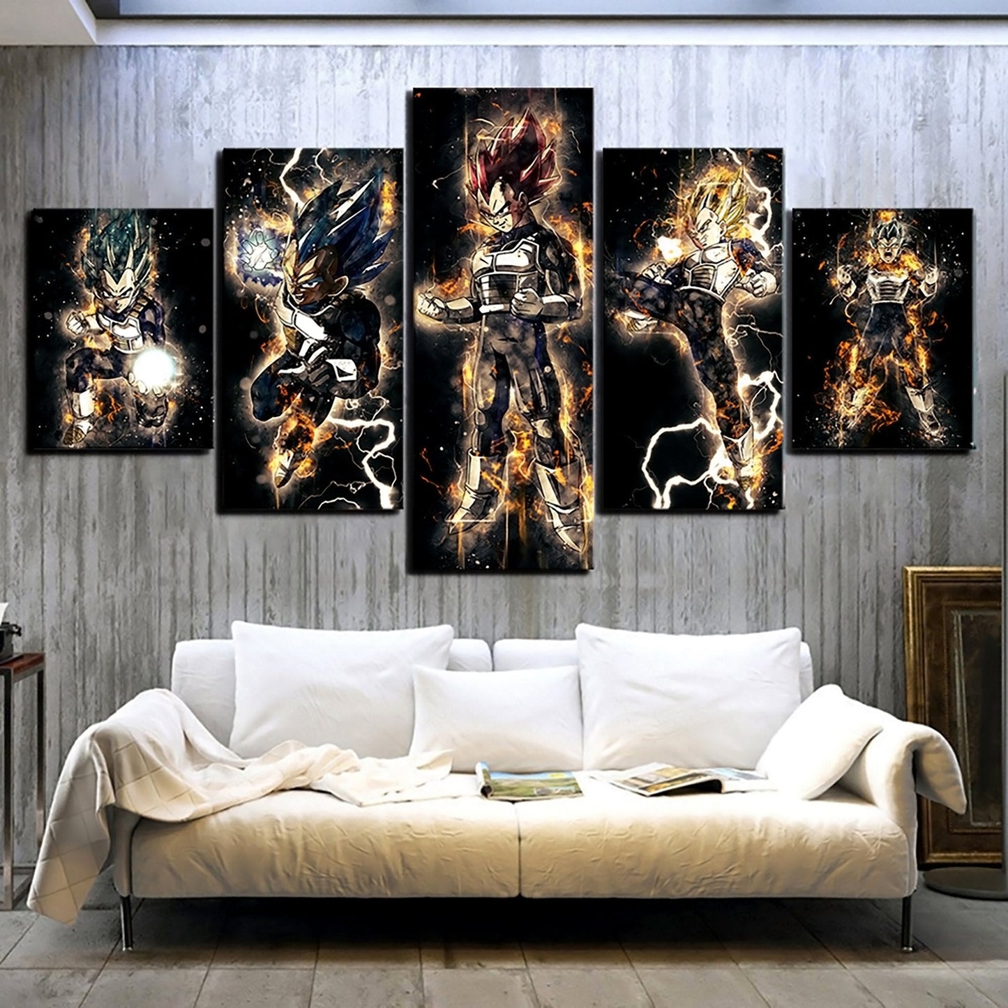 dragon ball - 5 pieces wall art - vegeta - super saiyan - super saiyan blue -super saiyan god - printed wall pictures home decor - dragon ball poster - dragon ball canvas