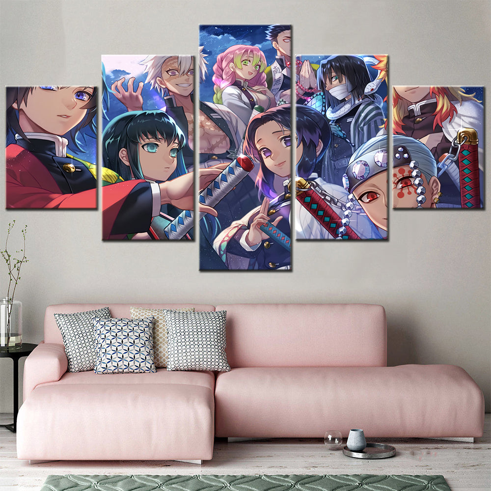 demon slayer - kimetsu no yaiba - 5 pieces wall art - giyu tomioka - muichirou tokitou - sanemi shinazugawa - mitsuri kanroji - kochou shinobu - obanai iguro - tengen uzui - kyojuro rengoku - demon slayer poster - demon slayer wall art