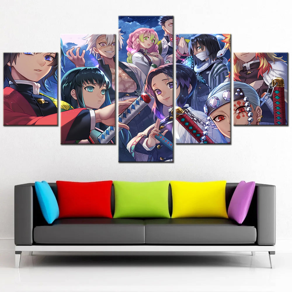 demon slayer - kimetsu no yaiba - 5 pieces wall art - giyu tomioka - muichirou tokitou - sanemi shinazugawa - mitsuri kanroji - kochou shinobu - obanai iguro - tengen uzui - kyojuro rengoku - demon slayer poster - demon slayer wall art