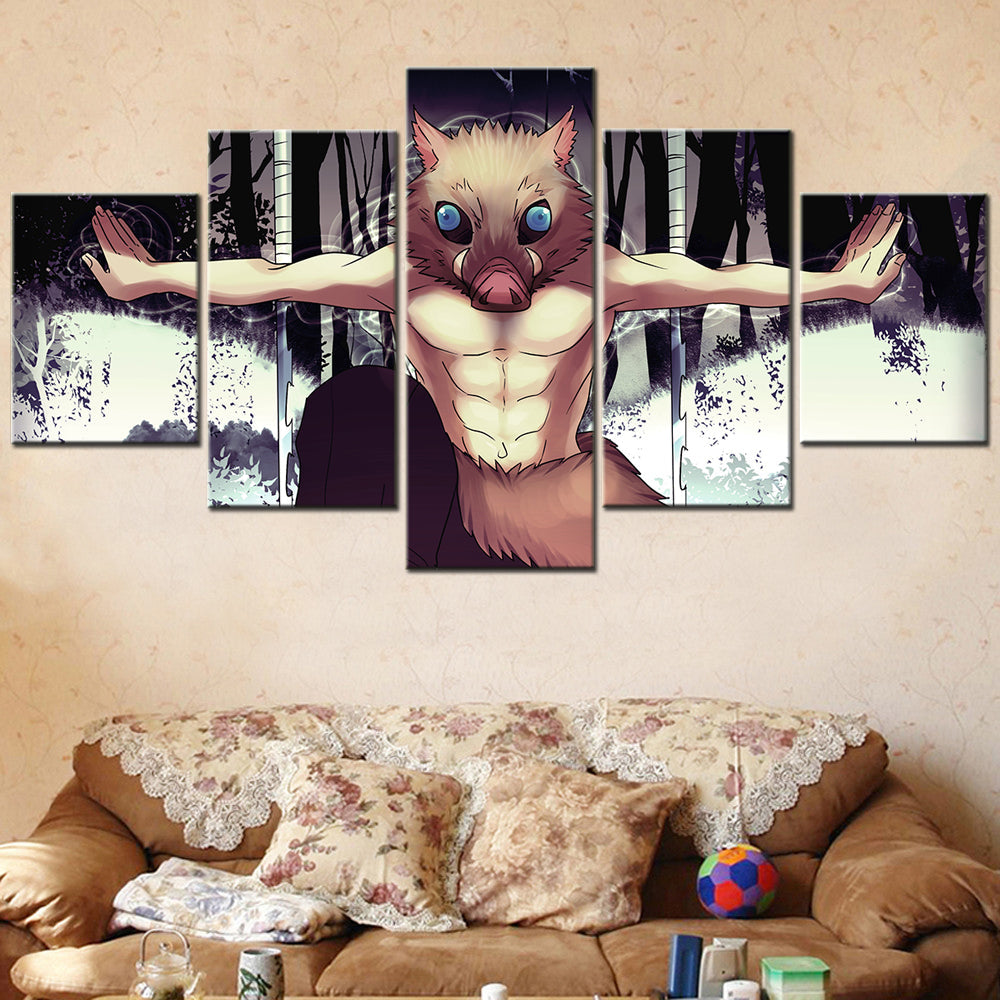 demon slayer - kimetsu no yaiba - 5 pieces wall art - inosuke hashibira - demon slayer poster - demon slayer wall art