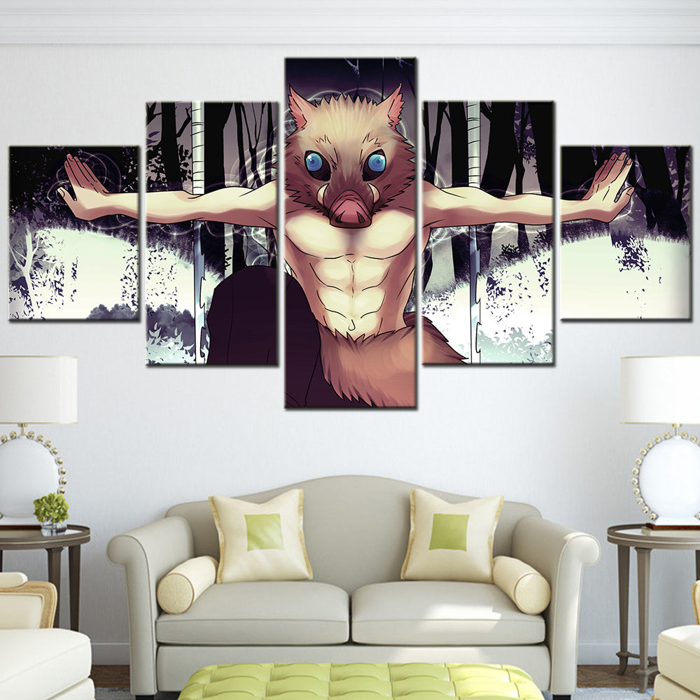 demon slayer - kimetsu no yaiba - 5 pieces wall art - inosuke hashibira - demon slayer poster - demon slayer wall art