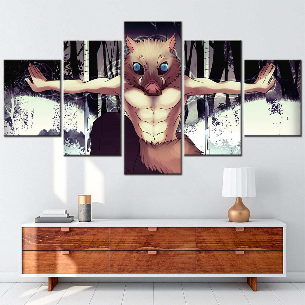 demon slayer - kimetsu no yaiba - 5 pieces wall art - inosuke hashibira - demon slayer poster - demon slayer wall art