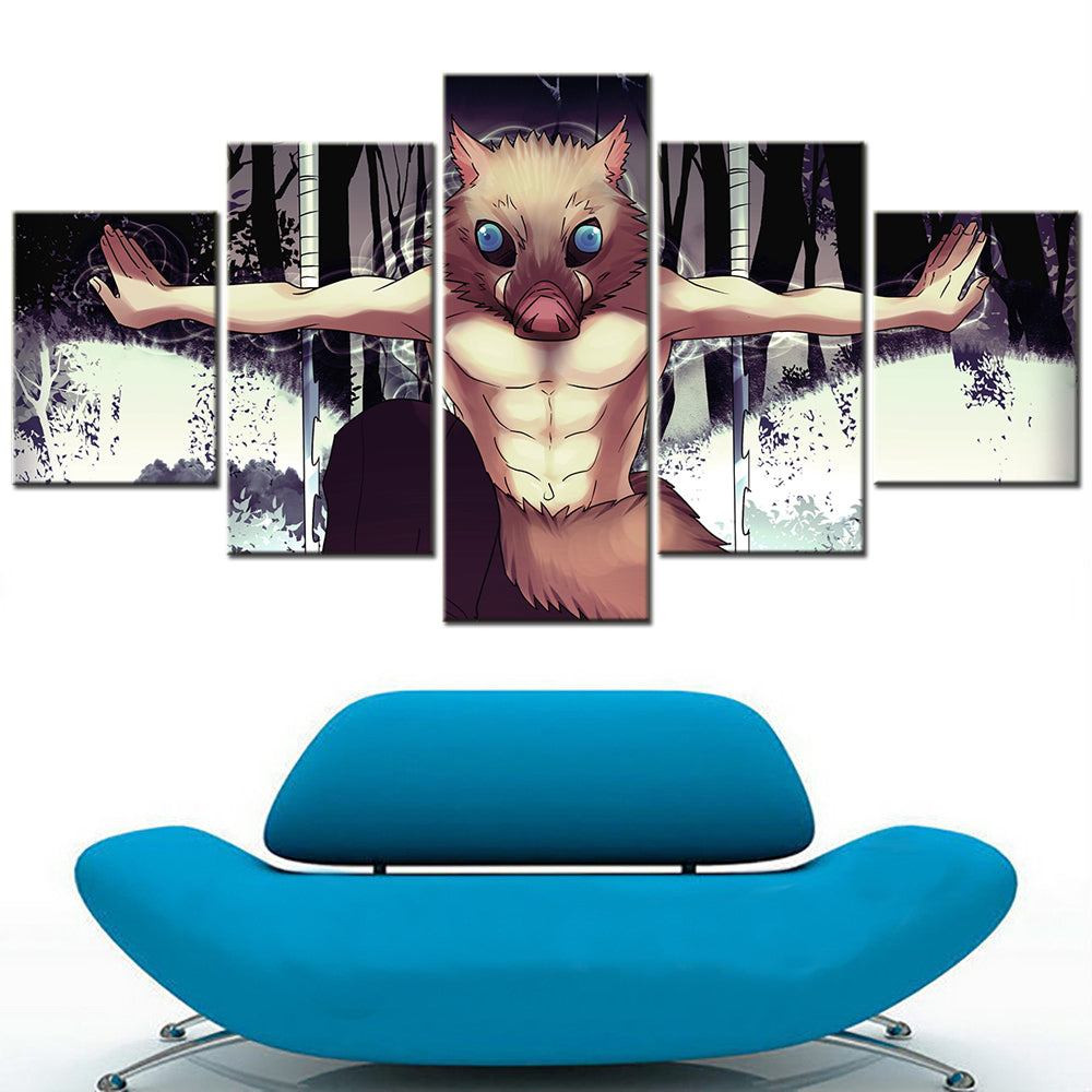 demon slayer - kimetsu no yaiba - 5 pieces wall art - inosuke hashibira - demon slayer poster - demon slayer wall art
