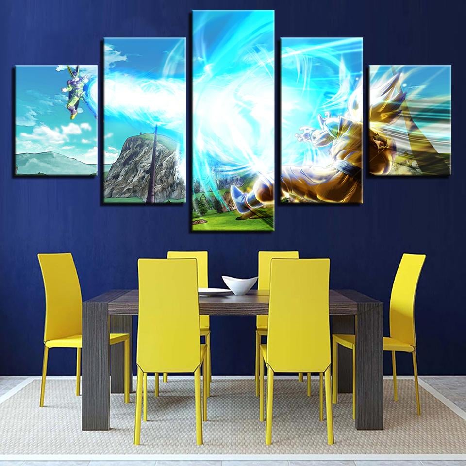 dragon ball - 5 pieces wall art - cell vs goku super saiyan - printed wall pictures home decor - dragon ball poster - dragon ball canvas