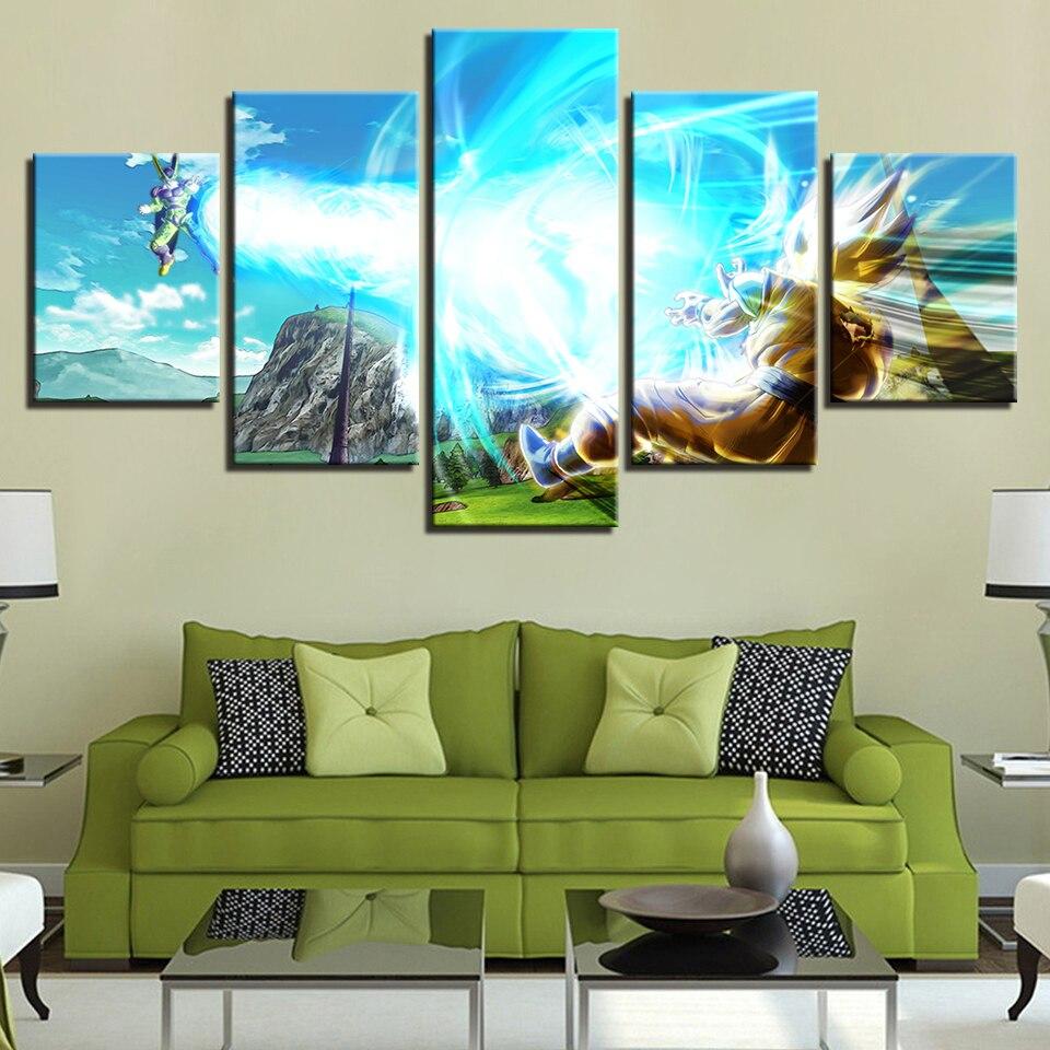 dragon ball - 5 pieces wall art - cell vs goku super saiyan - printed wall pictures home decor - dragon ball poster - dragon ball canvas