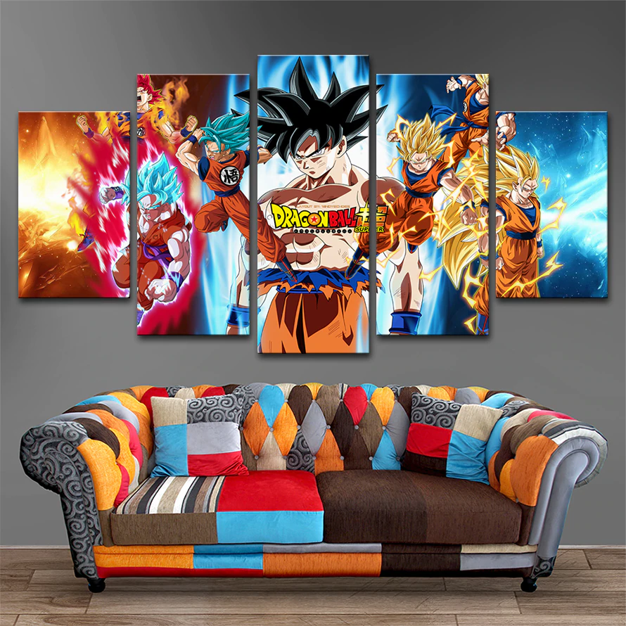 dragon ball - 5 pieces wall art - goku - super saiyan - mastered ultra instinct goku - printed wall pictures home decor - dragon ball poster - dragon ball canvas
