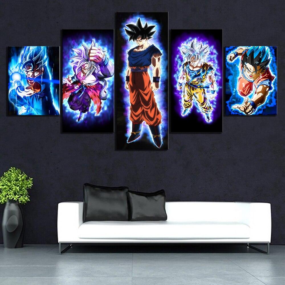 dragon ball - 5 pieces wall art - super saiyan goku - mastered ultra instinct goku - printed wall pictures home decor - dragon ball poster - dragon ball canvas
