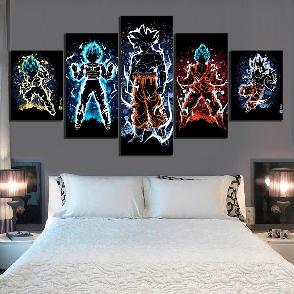 dragon ball - 5 pieces wall art - goku - vegeta - super saiyan blue - mastered ultra instinct goku - printed wall pictures home decor - dragon ball poster - dragon ball canvas