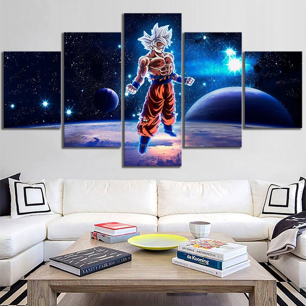 dragon ball - 5 pieces wall art - mastered ultra instinct goku - printed wall pictures home decor - dragon ball poster - dragon ball canvas